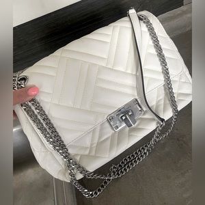 Michael Kors Peyton Womens White Patent Leather Quilted Shoulder Bag Purse